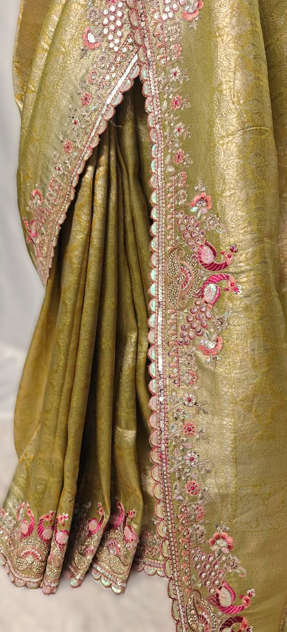 Silk Saree with Sequins Embroidery & Bead Detailing
