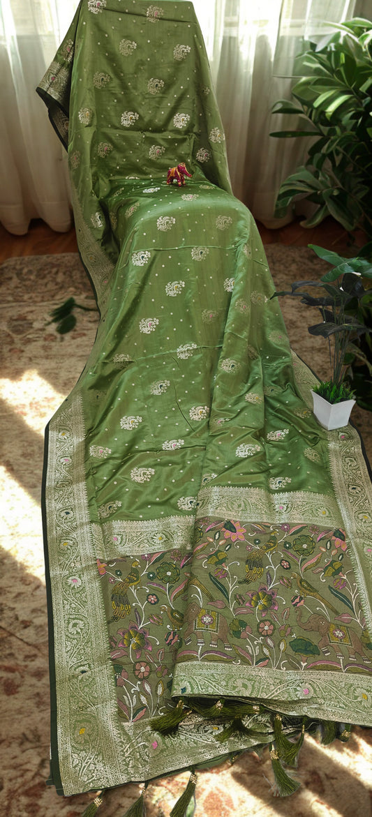 Satin Silk Saree with Dusty Digital Pallu