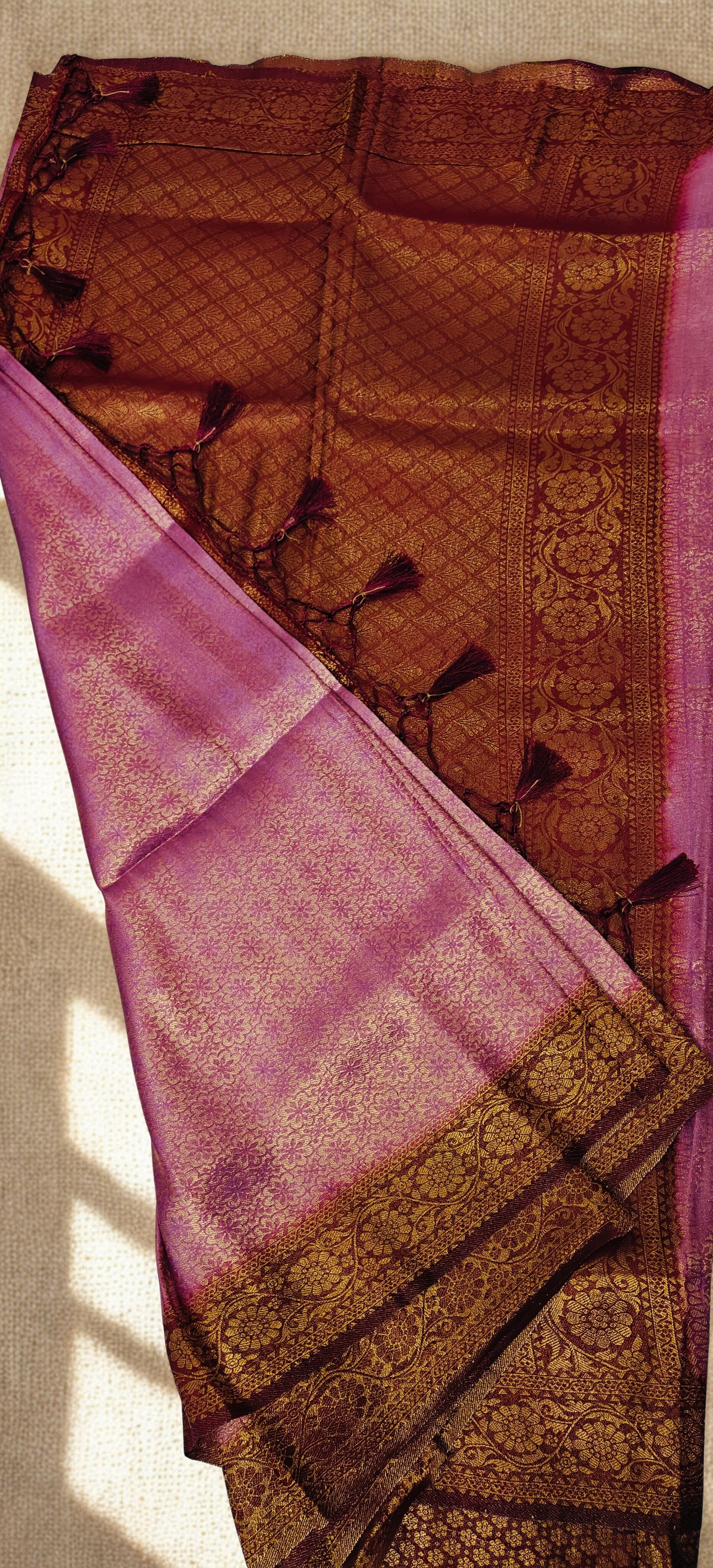 Golden & Rust Mulberry Silk Saree