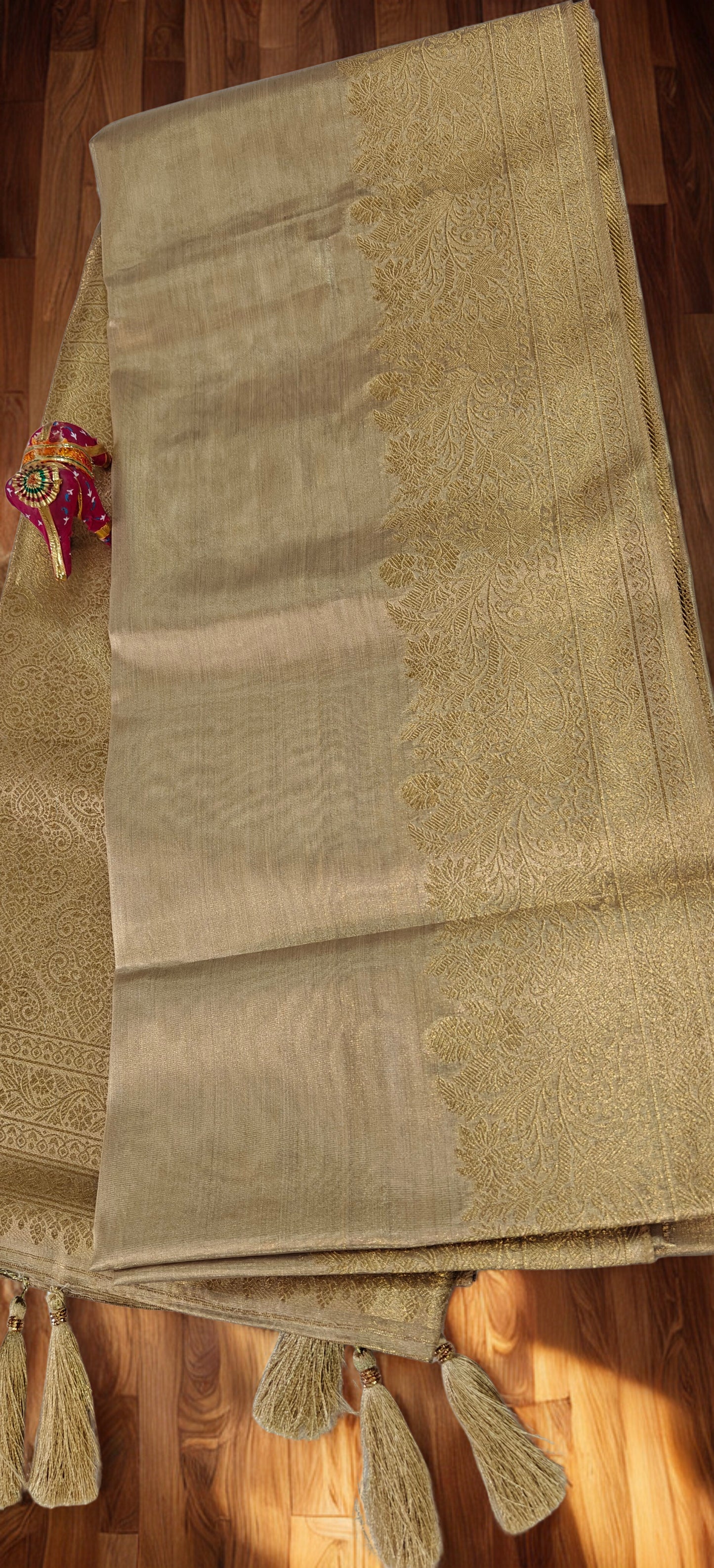 Premium Tissue Silk Saree with Elegant Golden Zari Weaving