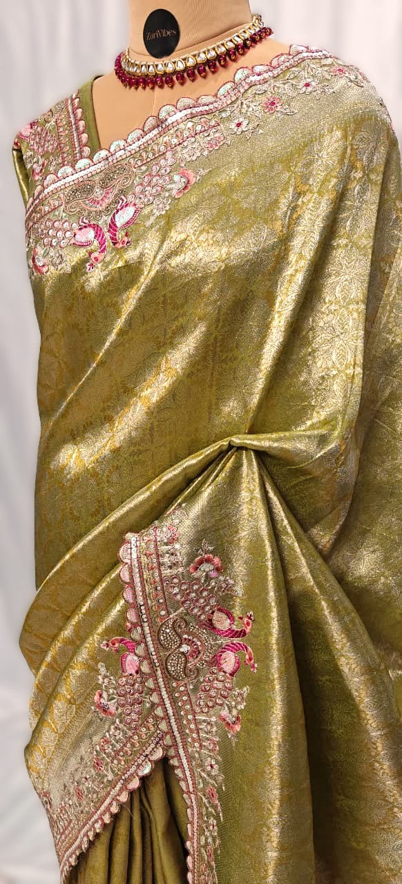 Silk Saree with Sequins Embroidery & Bead Detailing