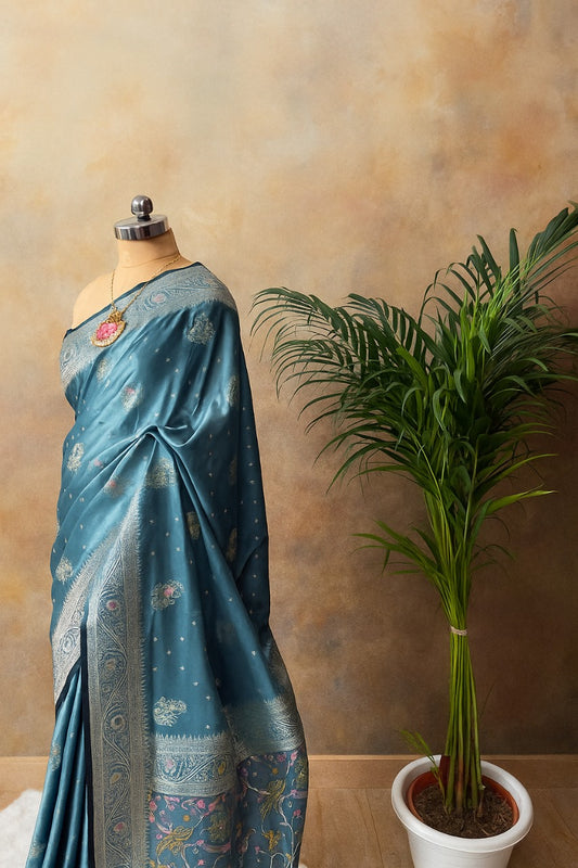 Satin Silk Saree with Dusty Digital Pallu