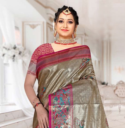 Tissue Kanjivaram Silk Saree with Paithani Border