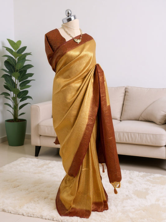 Golden & Rust Mulberry Silk Saree
