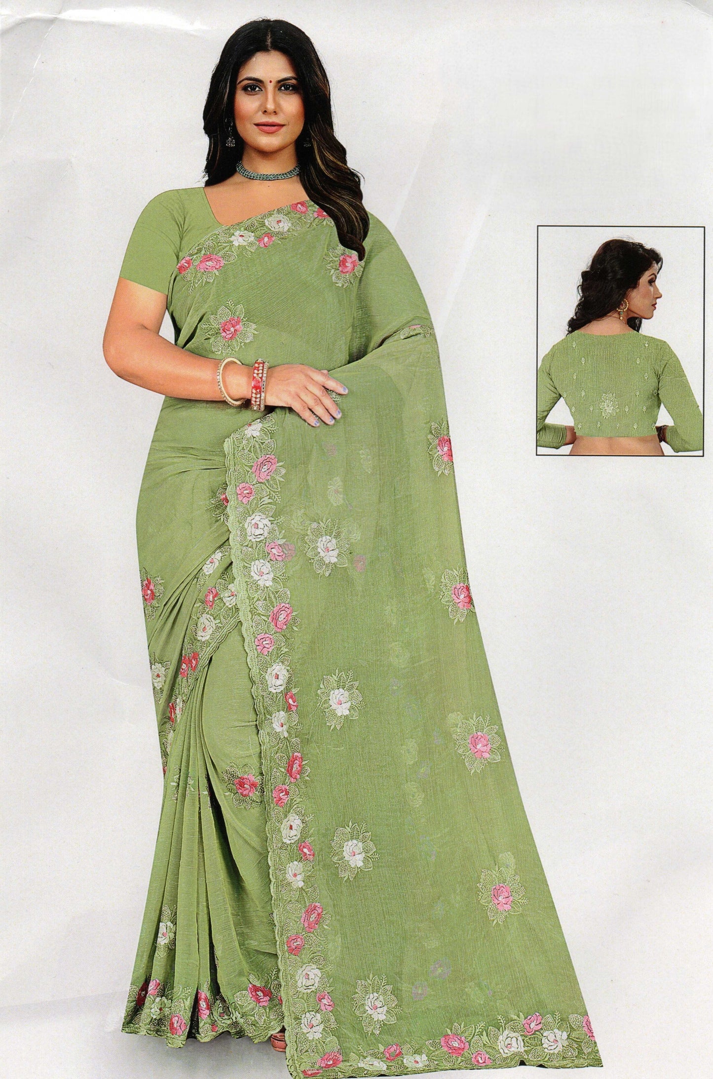 Fendi Chiffon Saree with Embroidered Detailing