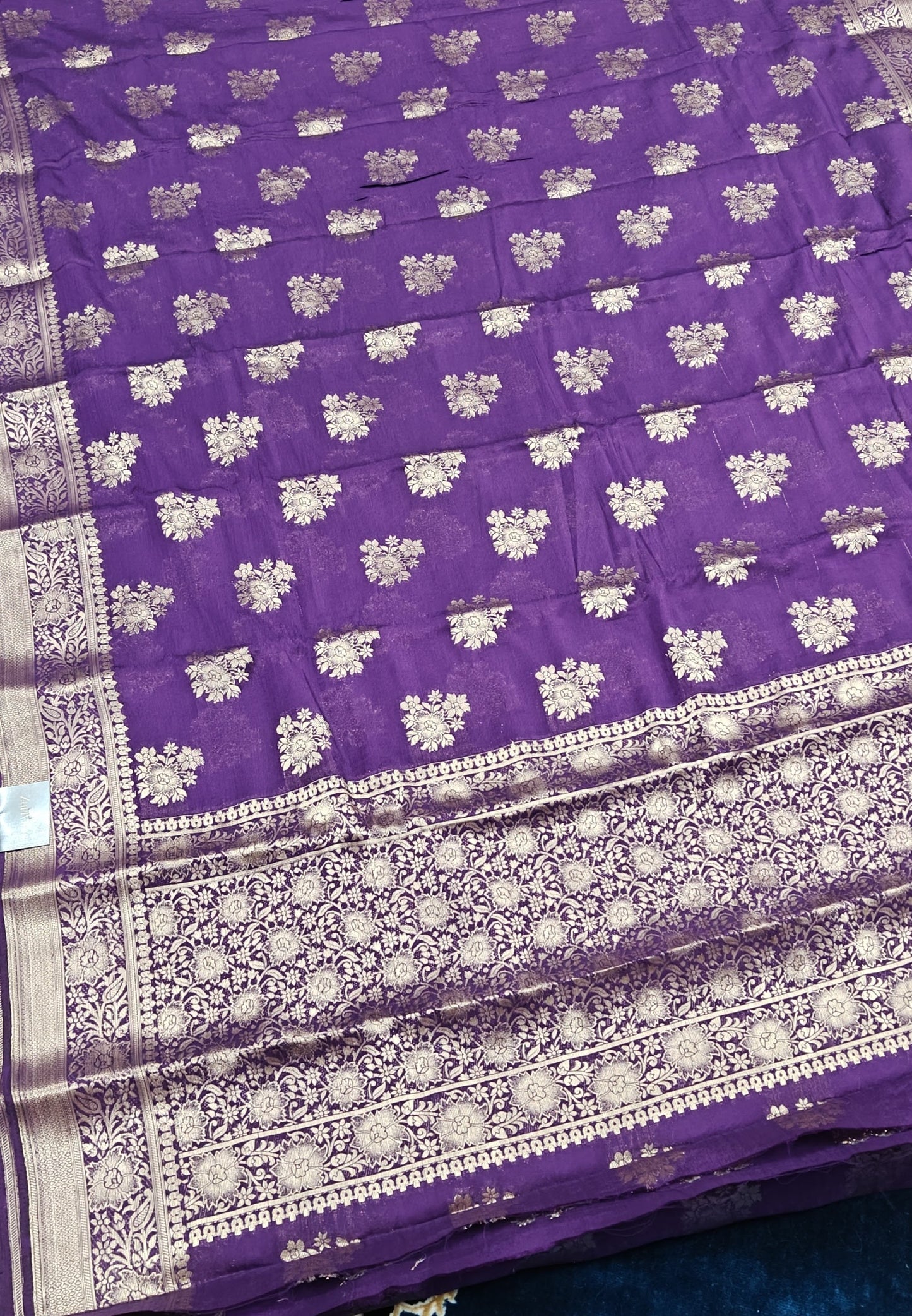 Purple Chinon Saree with Zari Butti Work
