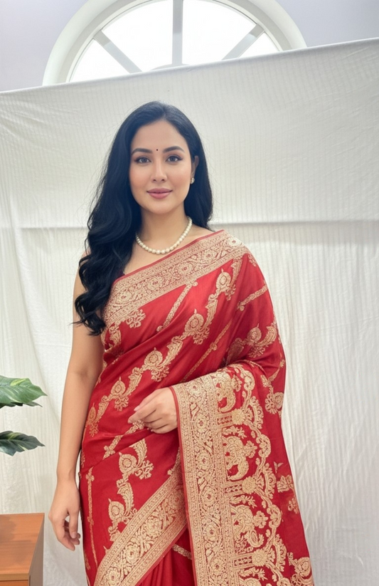 Red Satin silk Saree