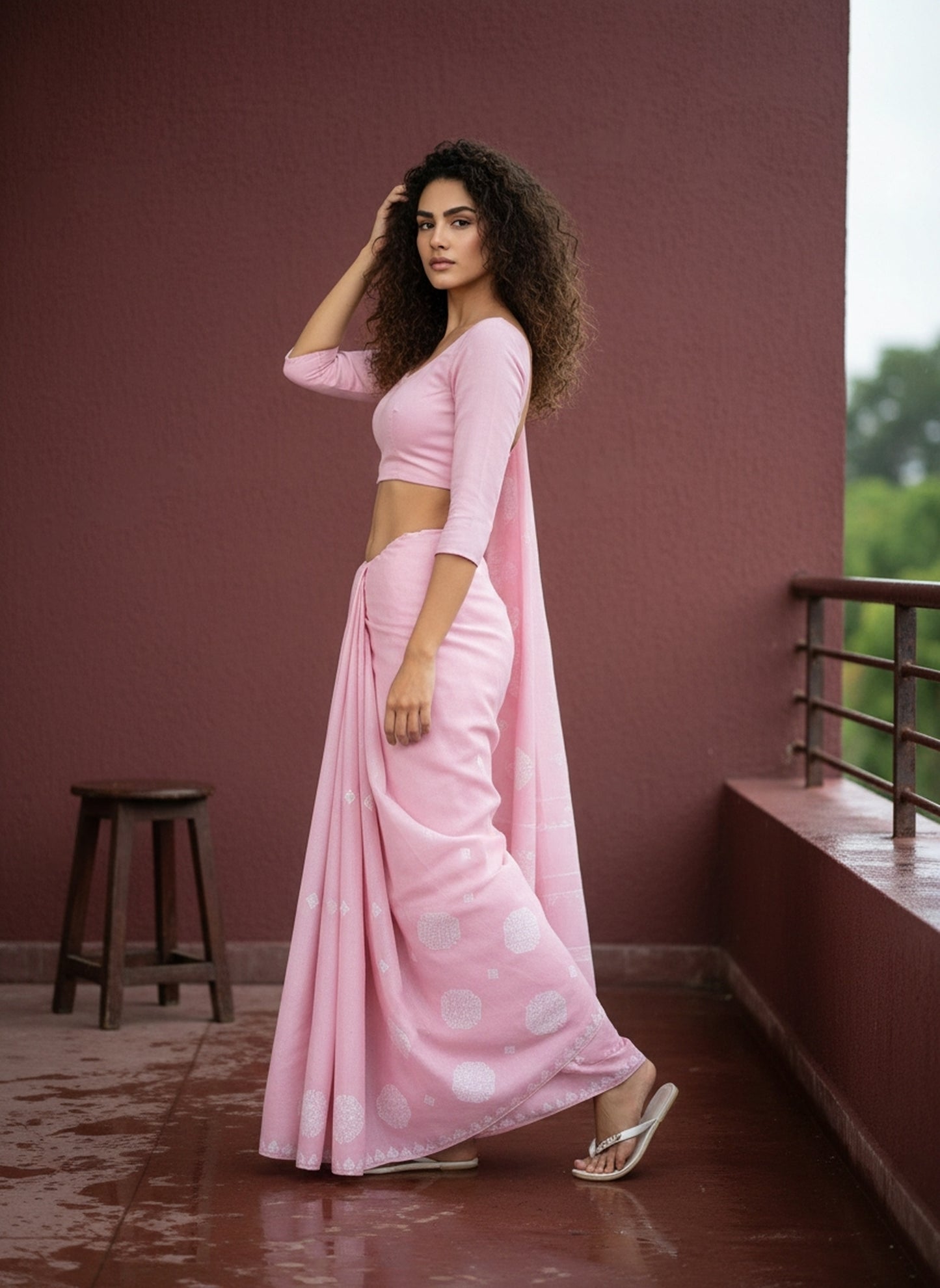 Baby Pink Cotton Saree