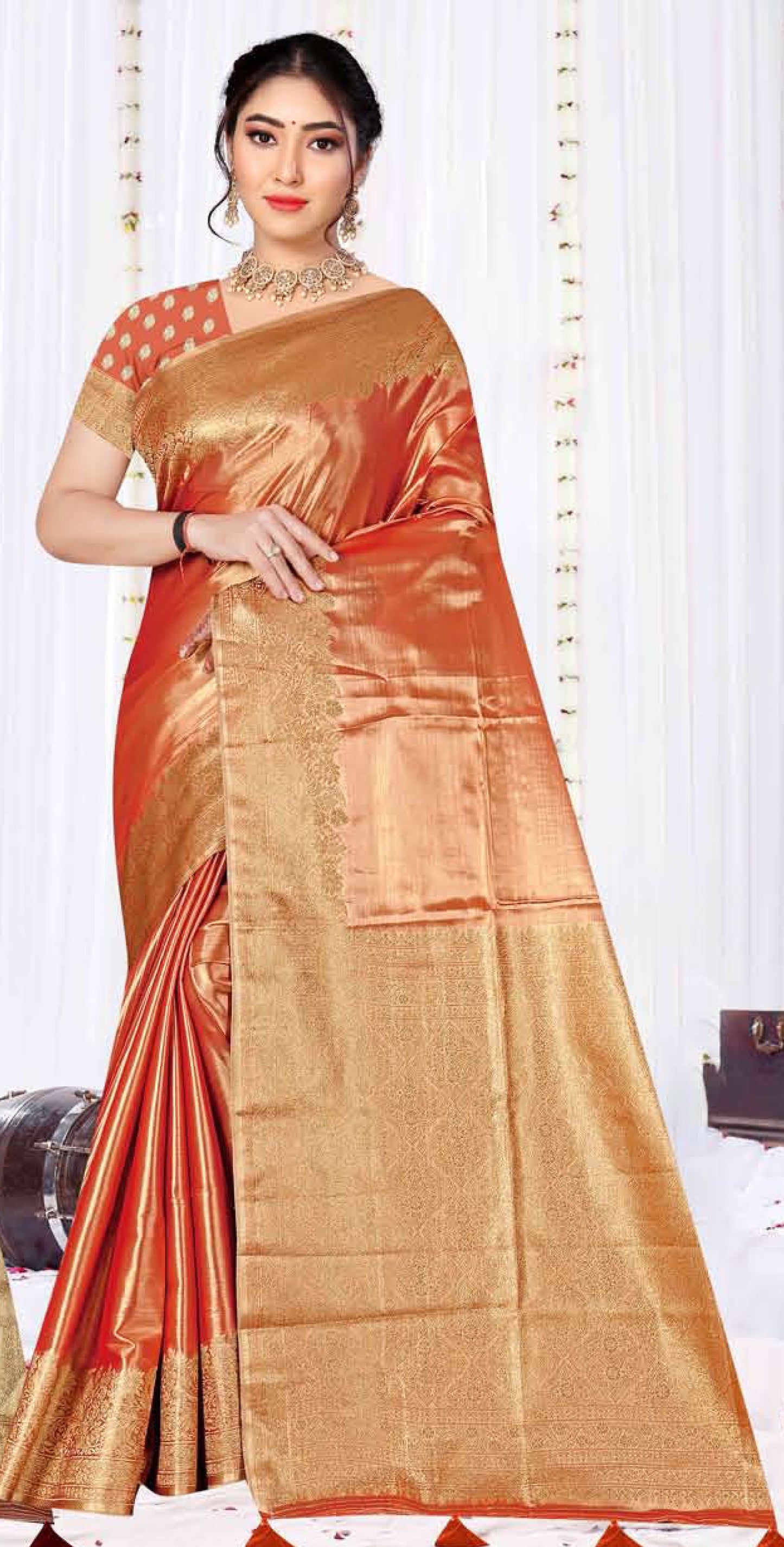 Premium Tissue Silk Saree with Elegant Golden Zari Weaving