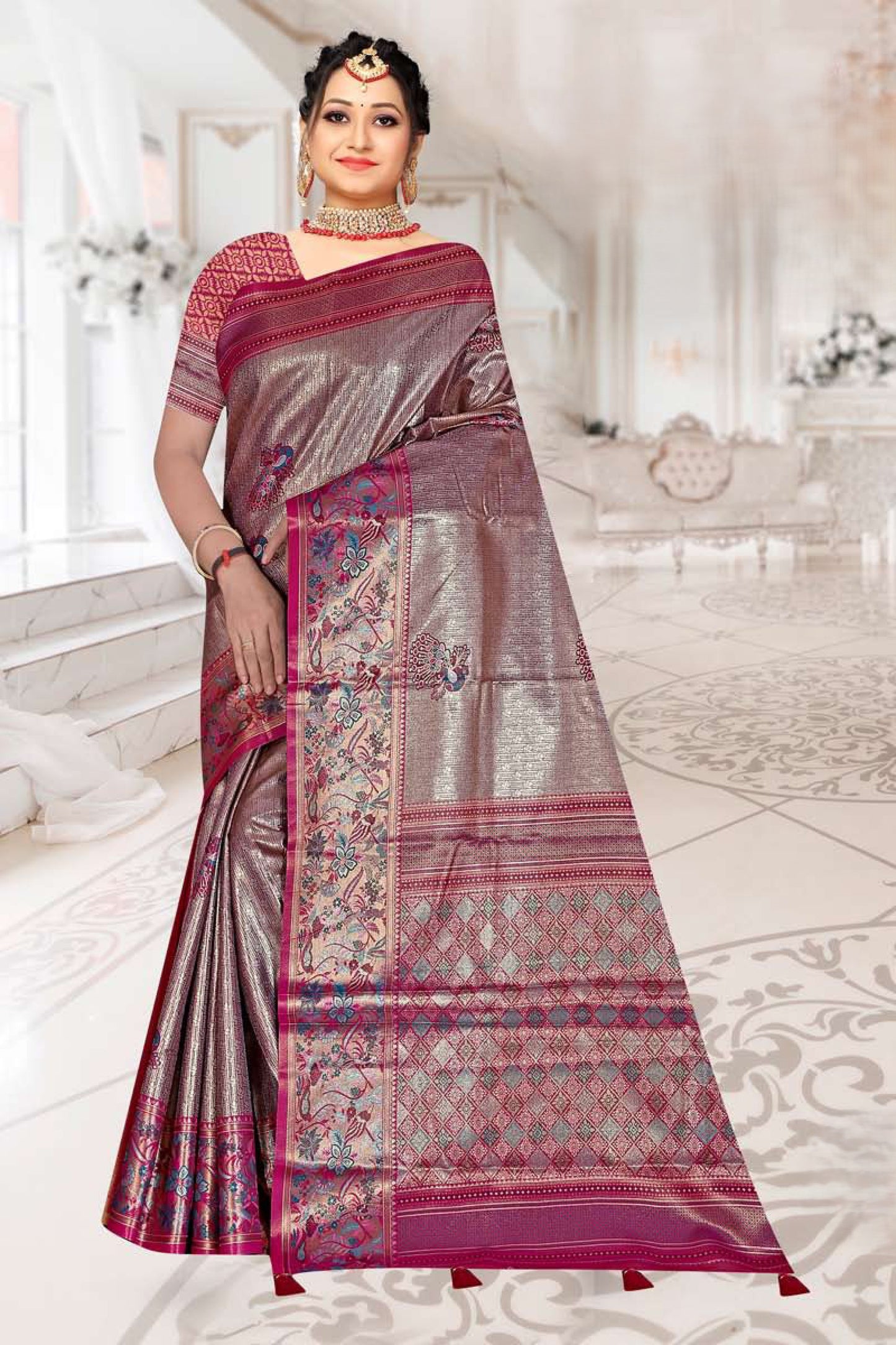 Tissue Kanjivaram Silk Saree with Paithani Border