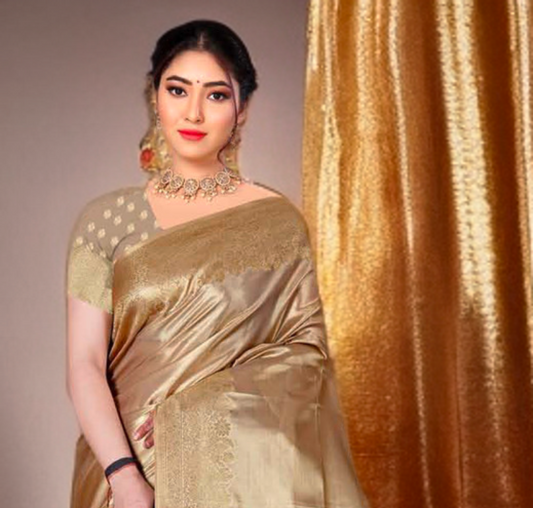 Premium Tissue Silk Saree with Elegant Golden Zari Weaving
