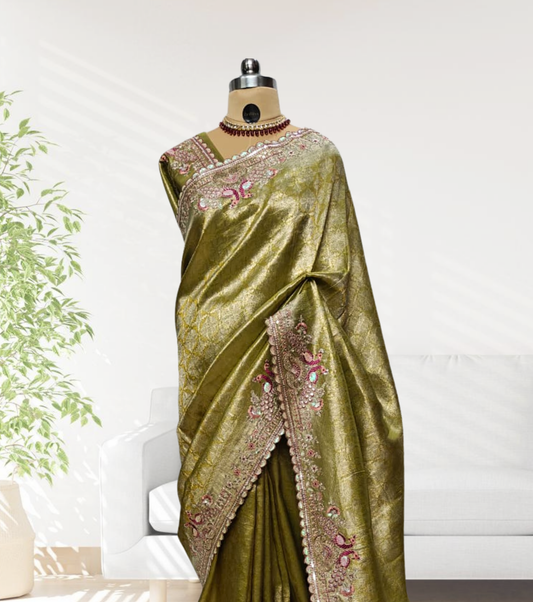 Silk Saree with Sequins Embroidery & Bead Detailing