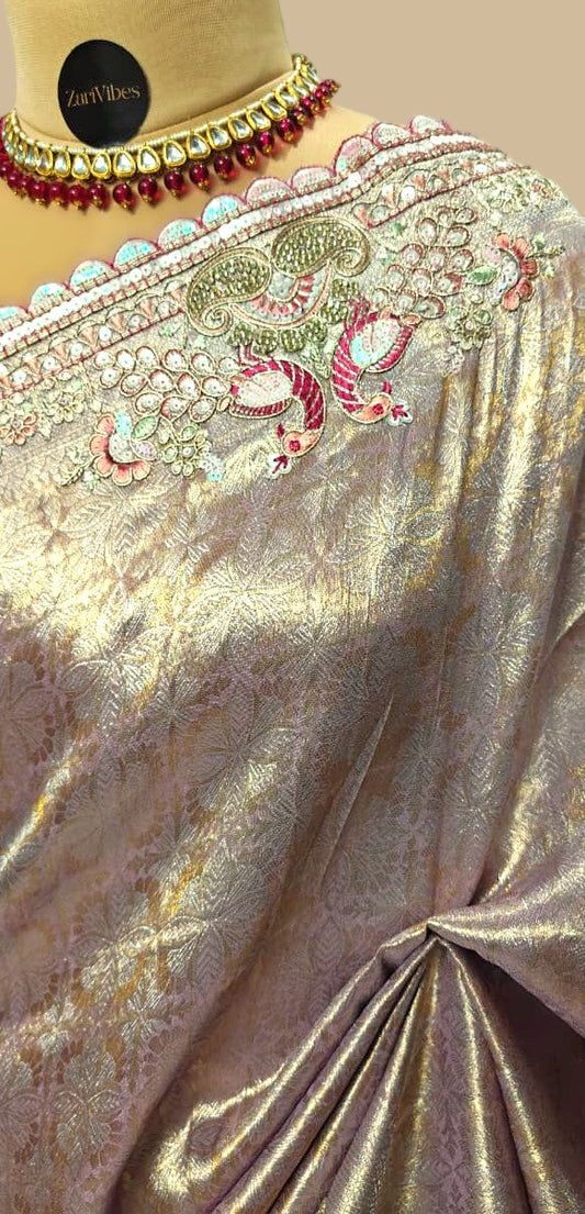 Silk Saree with Sequins Embroidery & Bead Detailing