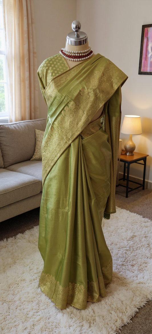 Premium Tissue Silk Saree with Elegant Golden Zari Weaving