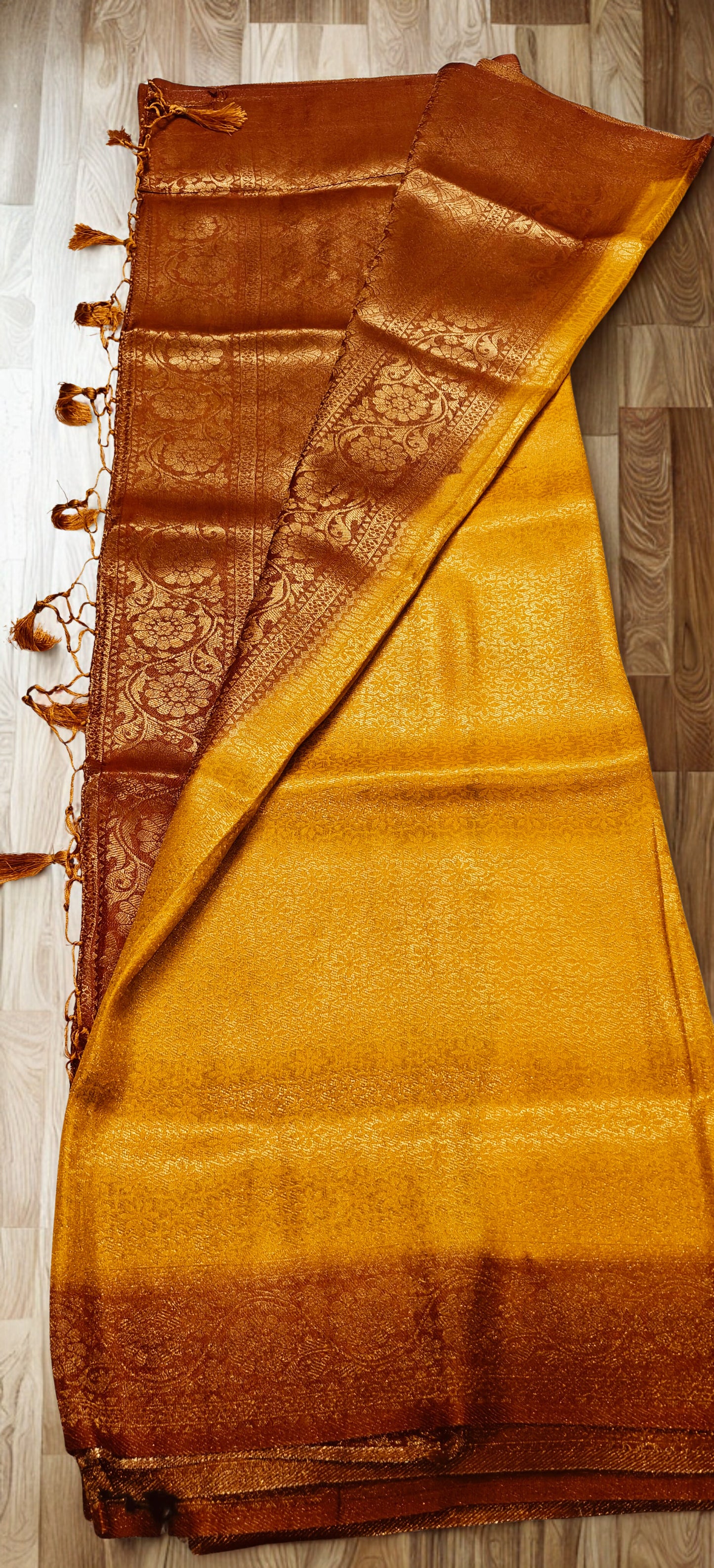Golden & Rust Mulberry Silk Saree