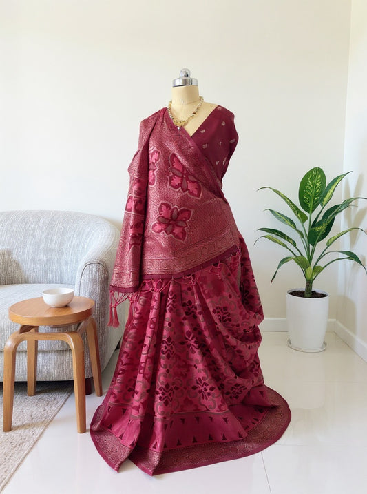 Maroon Premium Cotton Saree