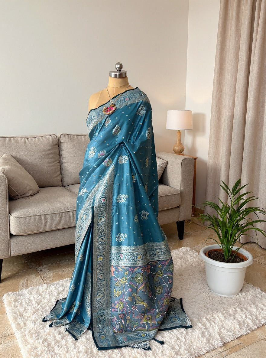 Satin Silk Saree with Dusty Digital Pallu