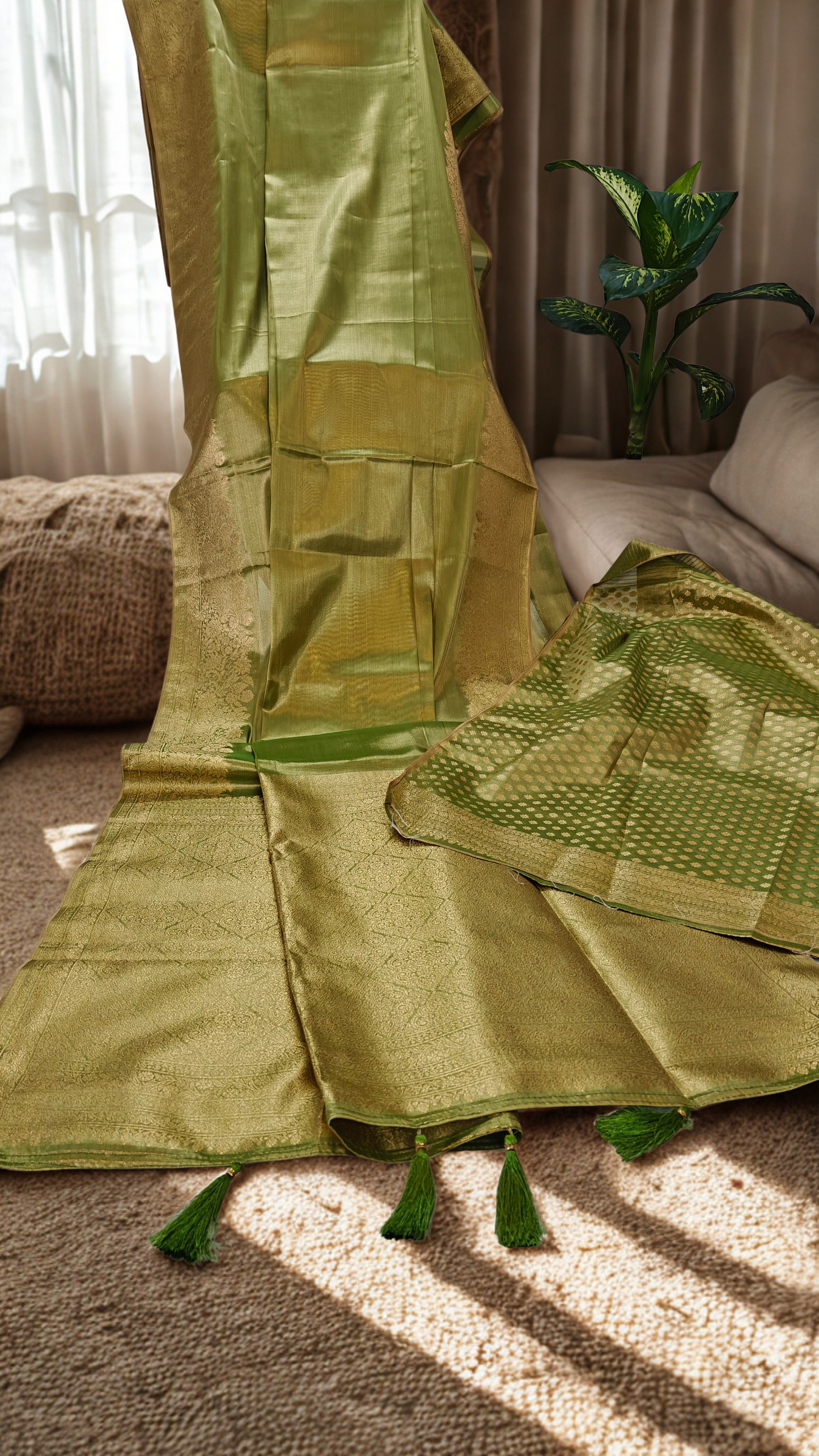 Premium Tissue Silk Saree with Elegant Golden Zari Weaving