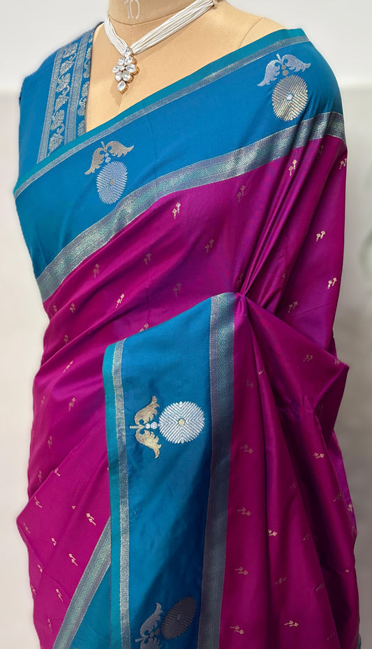 Magenta & Royal Blue Kanjivaram soft Silk Saree