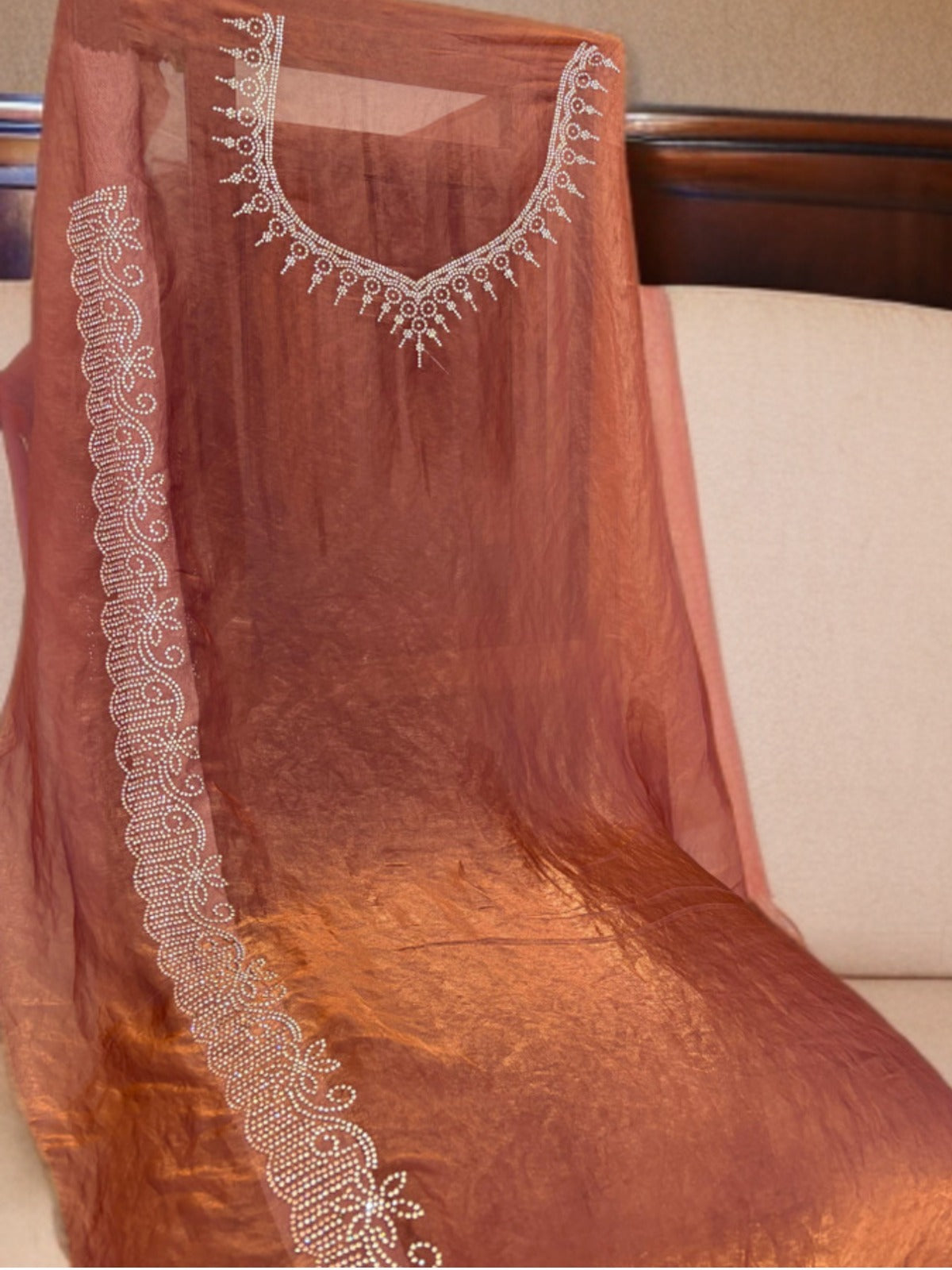 Rust Orange Crush Chiffon silk Saree