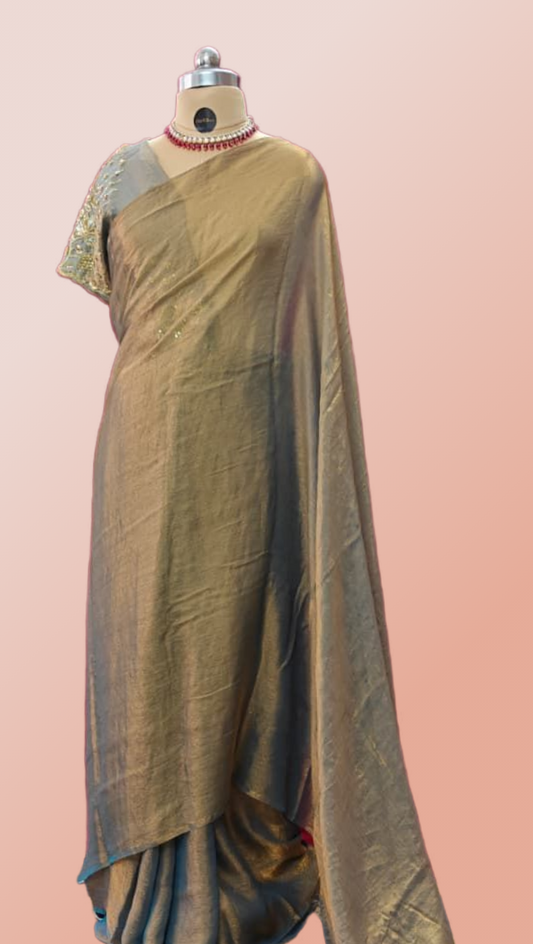Grey Crush chiffon Silk Saree