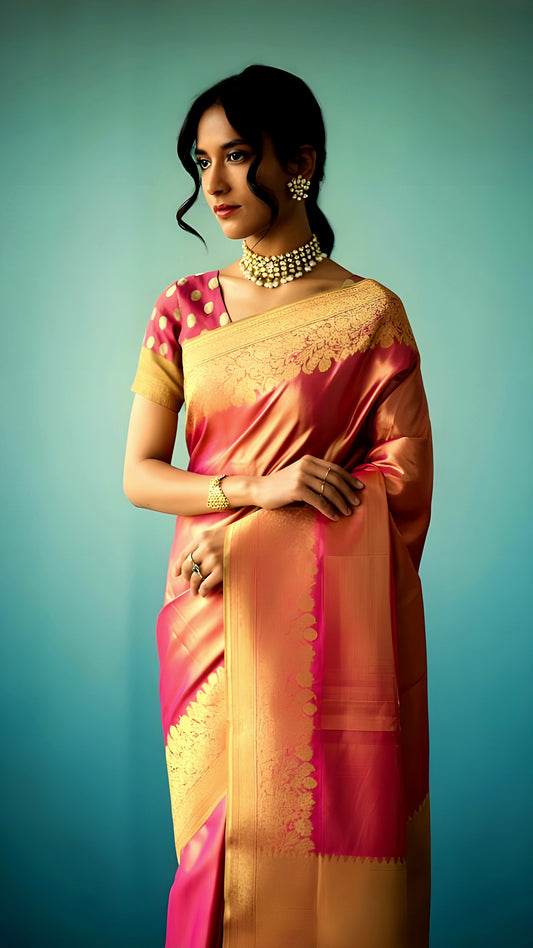 Premium Tissue Silk Saree with Elegant Golden Zari Weaving