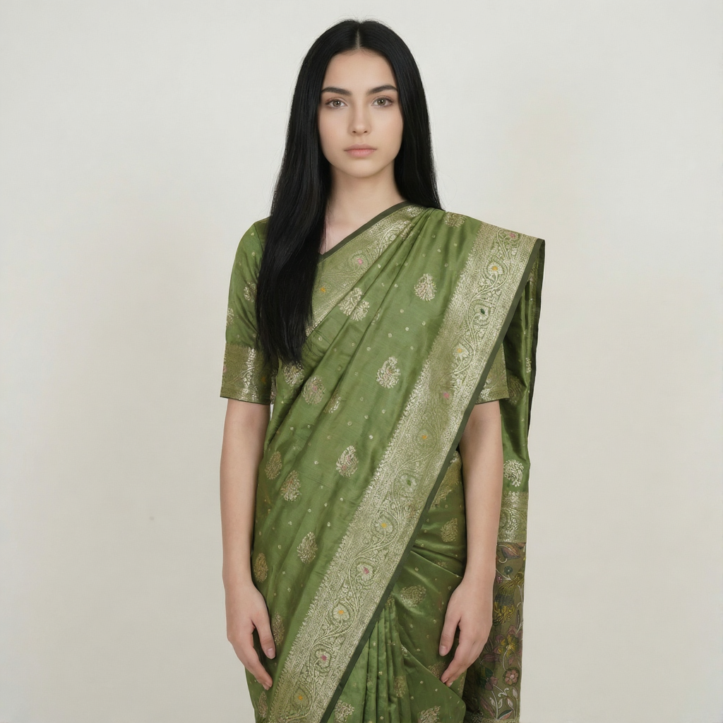 Satin Silk Saree with Dusty Digital Pallu