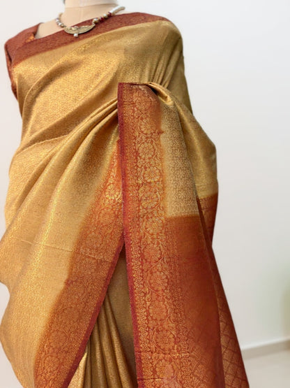Golden & Rust Mulberry Silk Saree