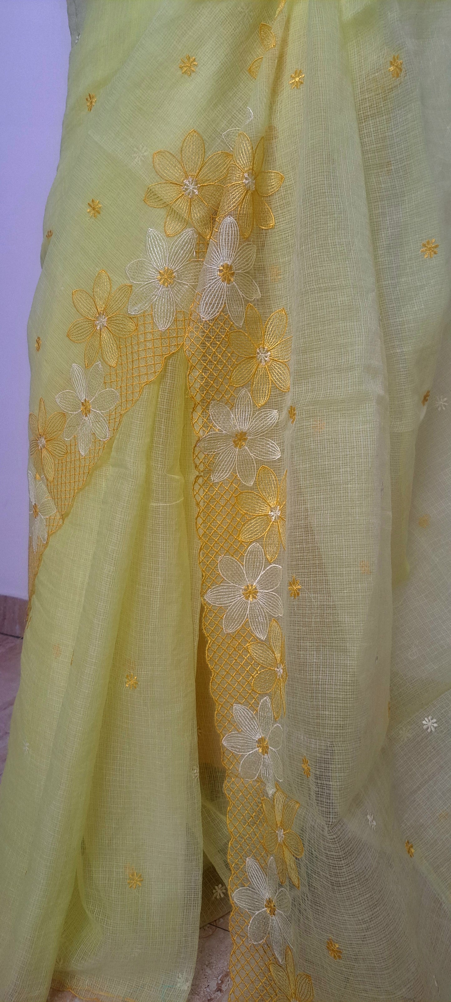 Kota Doria Saree with Floral Embroider