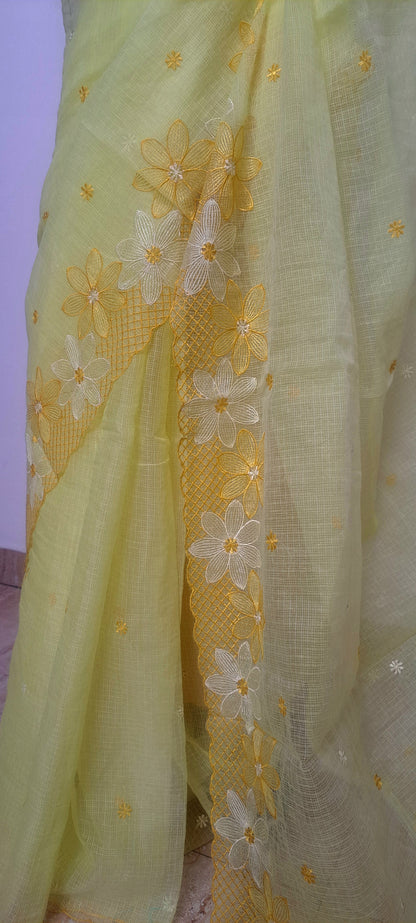 Kota Doria Saree with Floral Embroider