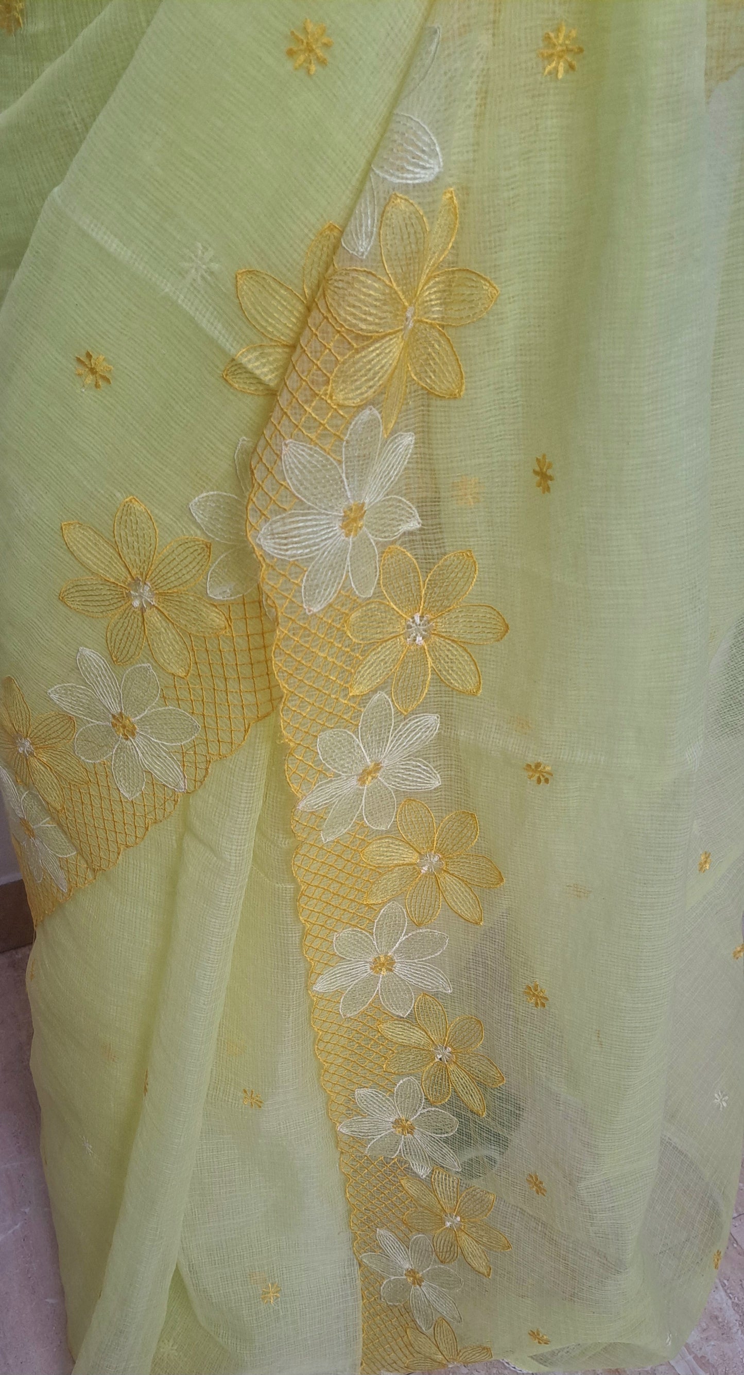 Kota Doria Saree with Floral Embroider
