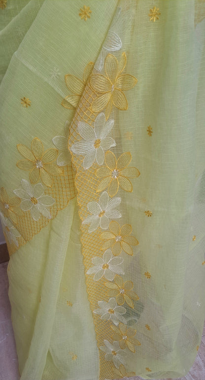 Kota Doria Saree with Floral Embroider