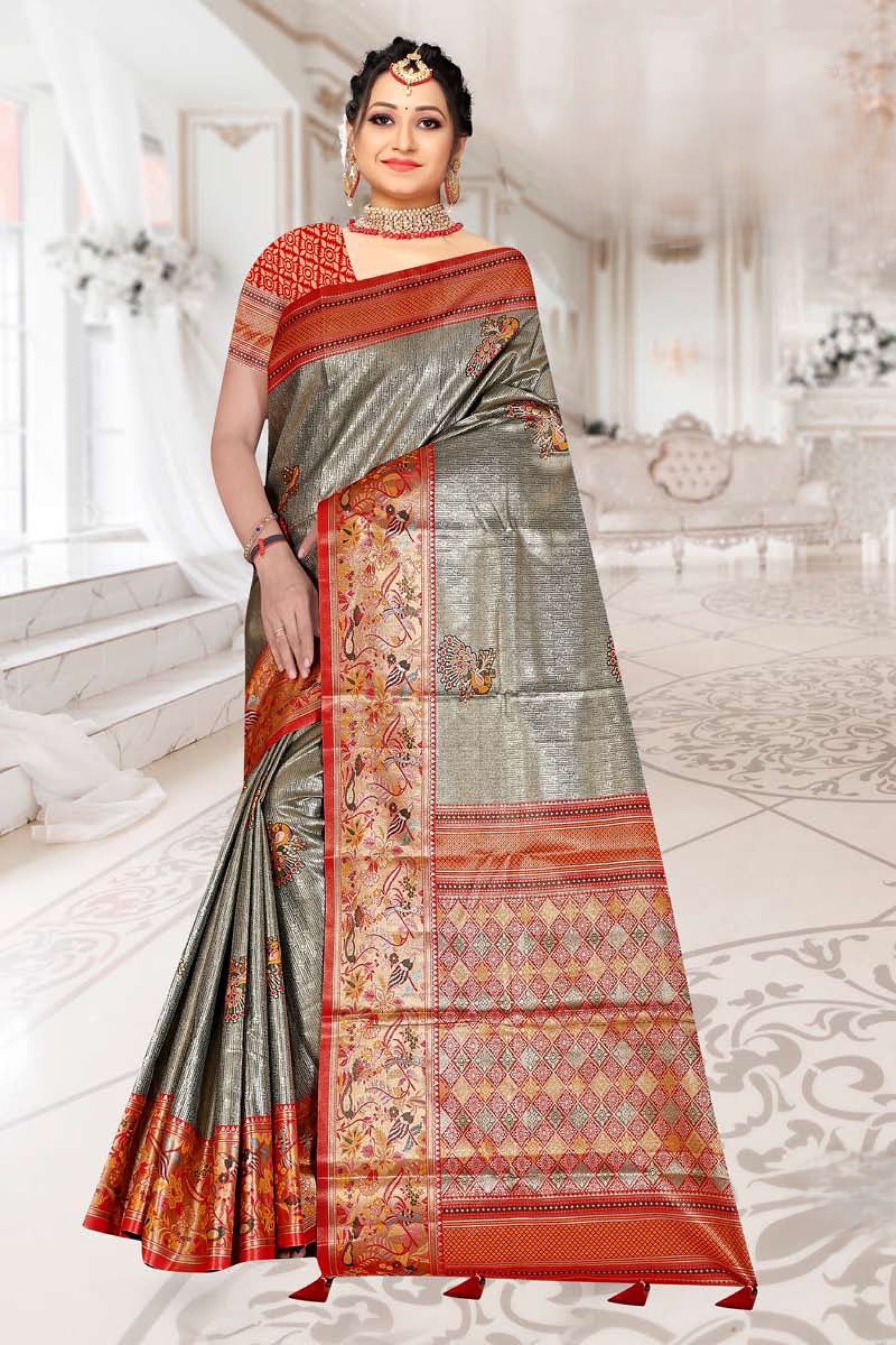 Tissue Kanjivaram Silk Saree with Paithani Border