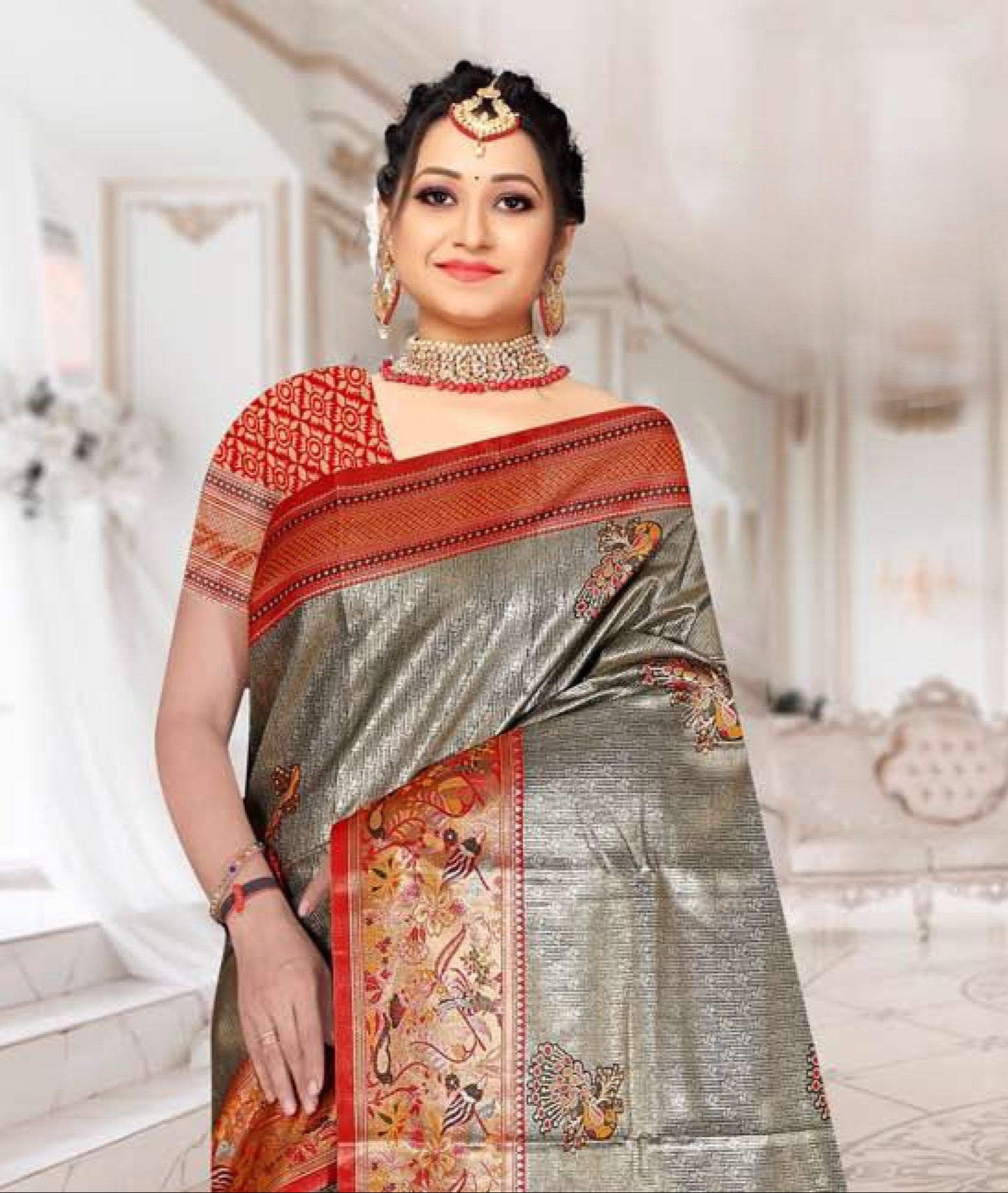 Tissue Kanjivaram Silk Saree with Paithani Border