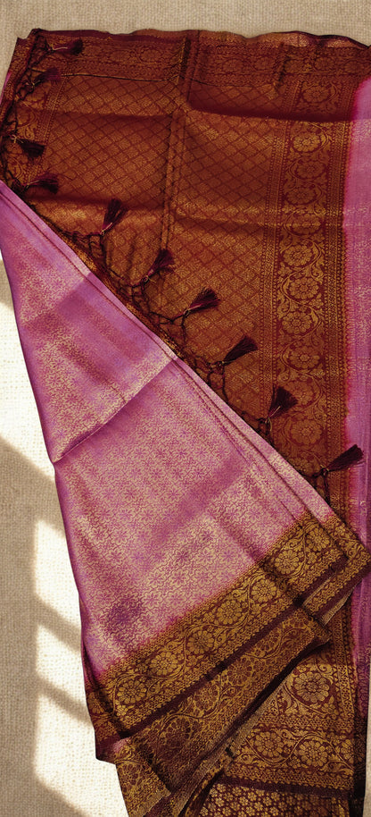 Golden & Rust Mulberry Silk Saree