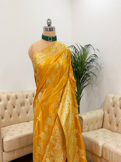 Mustard Yellow Satin silk Saree