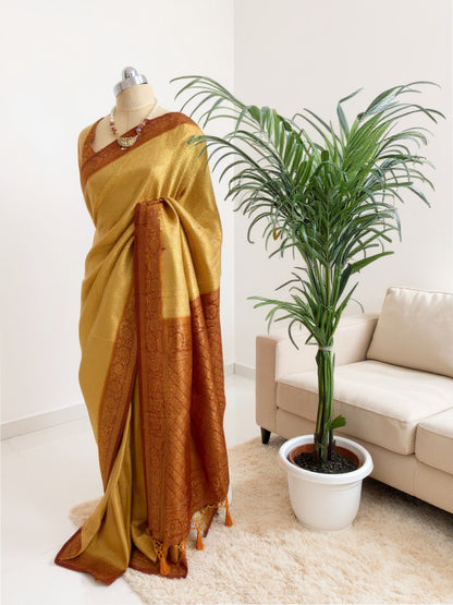 Golden & Rust Mulberry Silk Saree