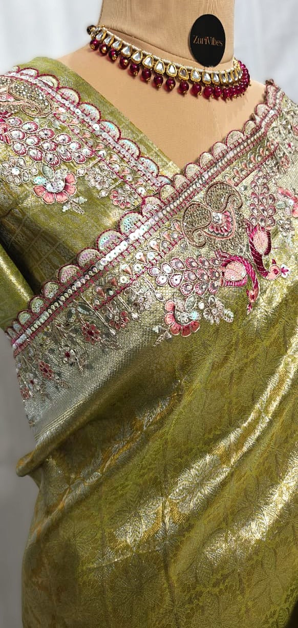 Silk Saree with Sequins Embroidery & Bead Detailing