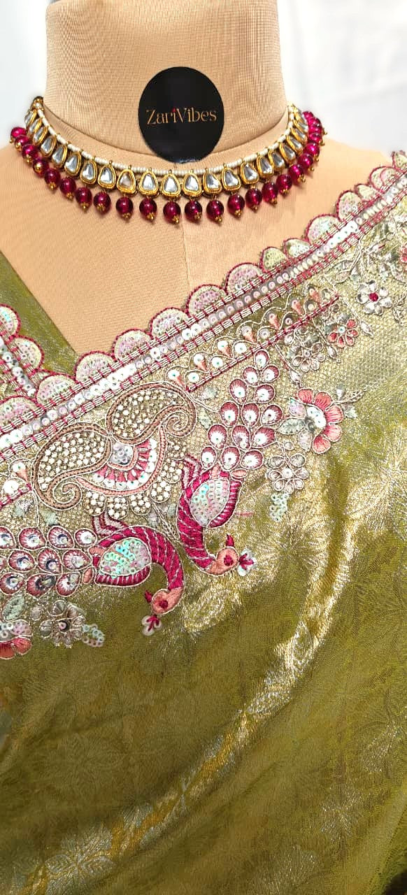 Silk Saree with Sequins Embroidery & Bead Detailing