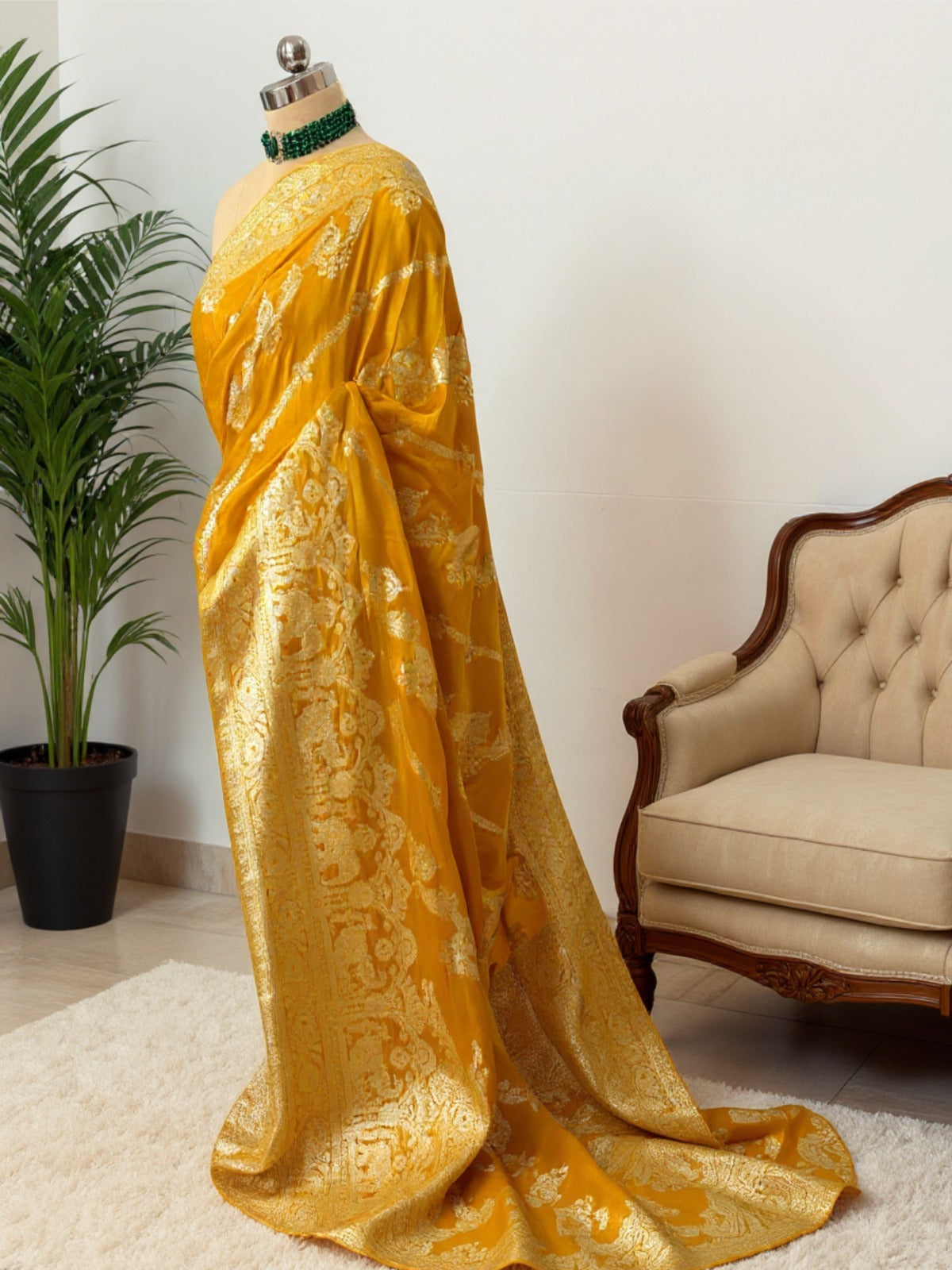 Mustard Yellow Satin silk Saree
