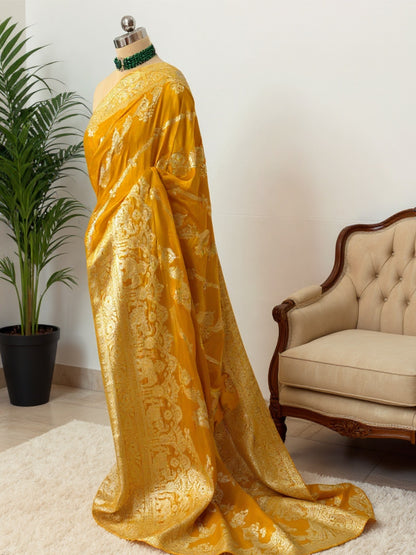 Mustard Yellow Satin silk Saree