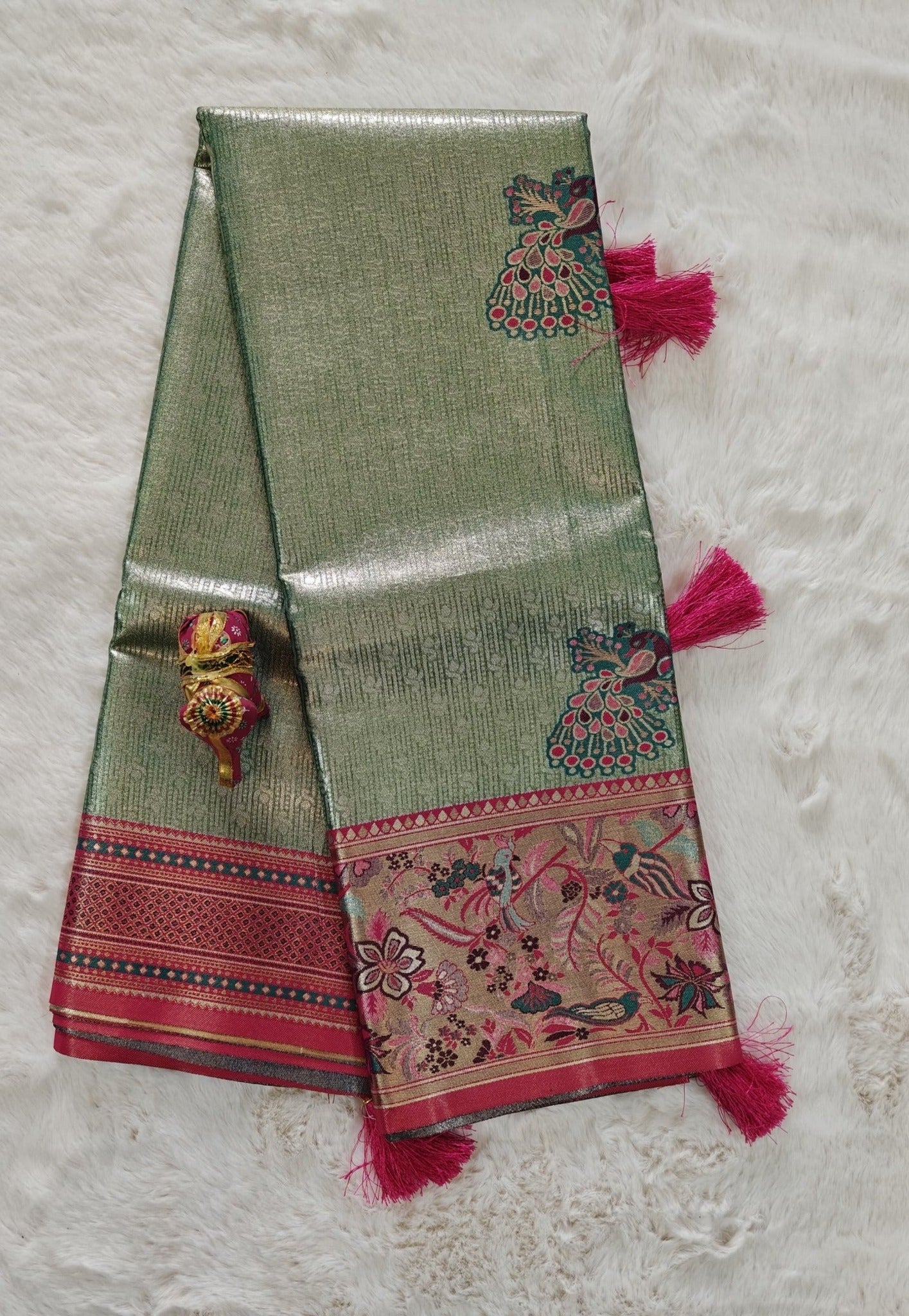 Tissue Kanjivaram Silk Saree with Paithani Border