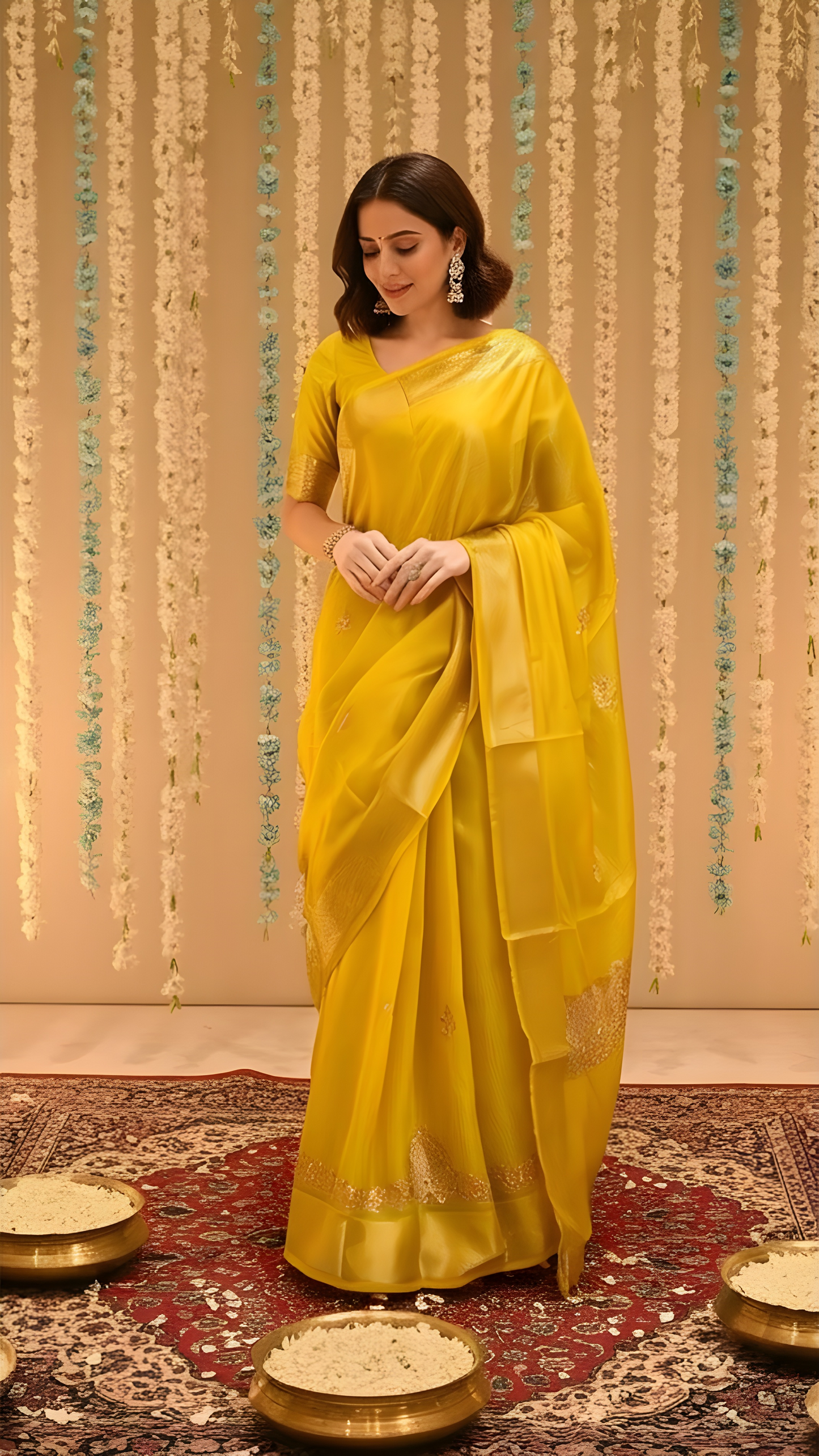 Yellow Kota Doria Saree with Elegant Zari Border and Embroidered Pallu