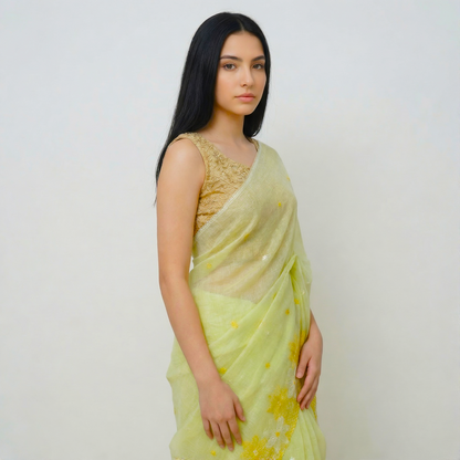 Kota Doria Saree with Floral Embroider