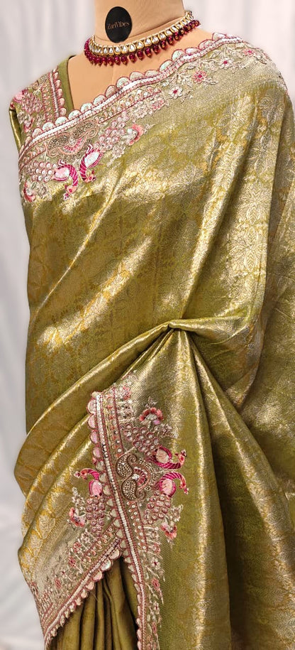 Silk Saree with Sequins Embroidery & Bead Detailing
