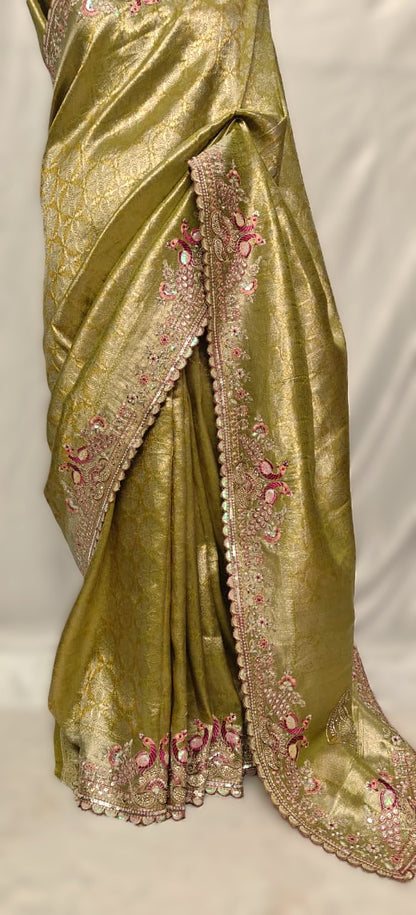 Silk Saree with Sequins Embroidery & Bead Detailing