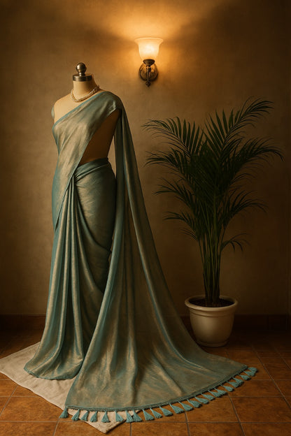 Greyish Blue Crush chiffon Silk Saree