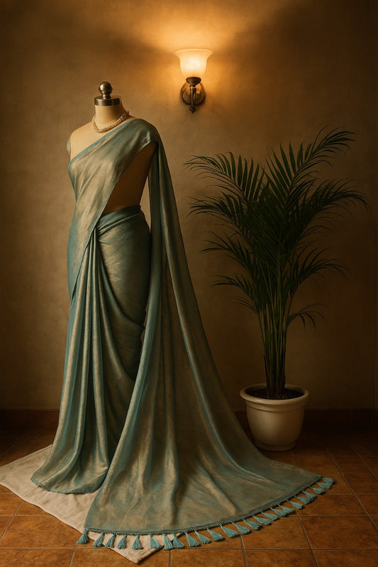 Greyish Blue Crush chiffon Silk Saree