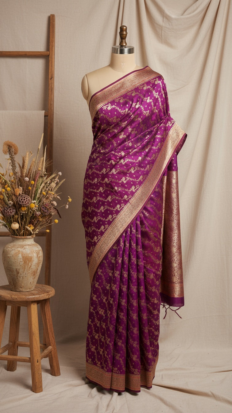 Banarasi Satin Silk Saree with Intricate Zari Weaving