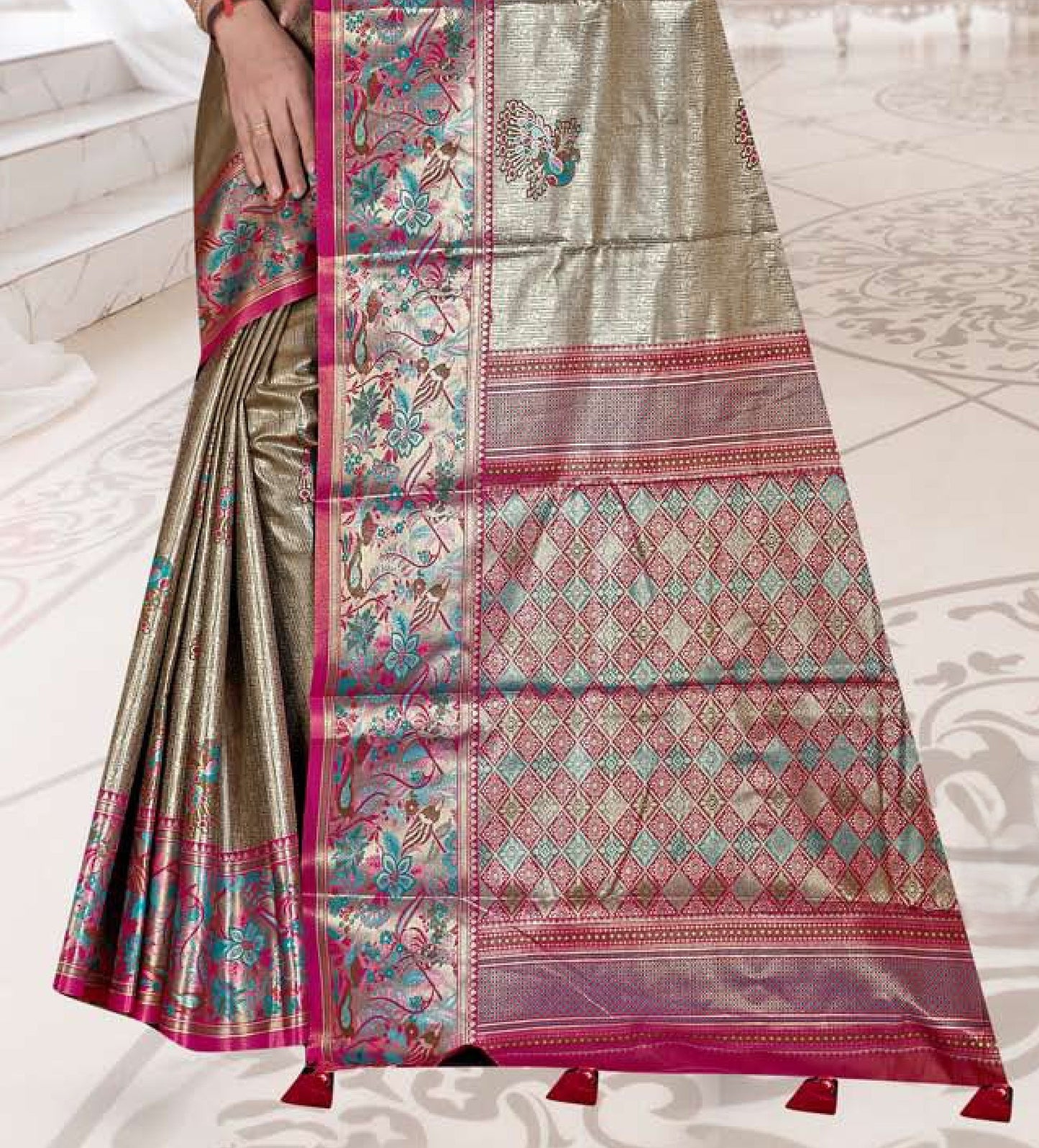 Tissue Kanjivaram Silk Saree with Paithani Border